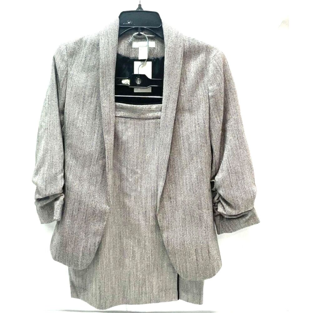 NWT H&M Gray Ruched 3/4 Sleeve Blazer Skirt Two Piece Suit Set Size 2/4